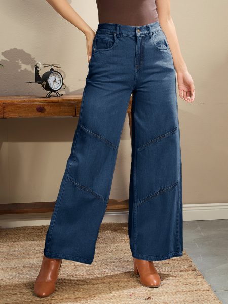 Women Beige High-Rise Stitch Detail Straight Jeans