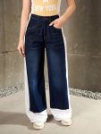 Women Navy Blue Side ColorBlock Wide Leg Jeans