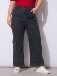 Women Black Wash Hem Seam Straight Fit Jeans