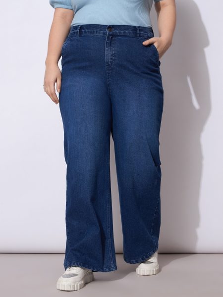 Women Navy Acid Wash Straight Fit Jeans